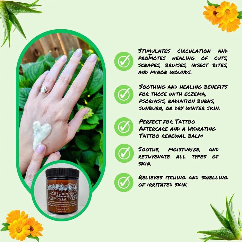 "Calendula Cream 4oz Amber Jar Contains Comfrey, Oregon Grape, Aloe,