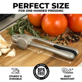 Zulay Kitchen Premium Garlic Press - Durable Garlic Masher with Soft, Easy to Squeeze Handle - Garlic Mincer Tool - Sturdy Easy to Clean Garlic Crusher (Silver)