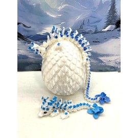 3D Printed Dragons with Dragon Egg, Articulated Baby Dragons, White and Blue Cherry Blossom Baby Dragon, Fidget ADHD Autism Toy MCD-017-004-WB-WE