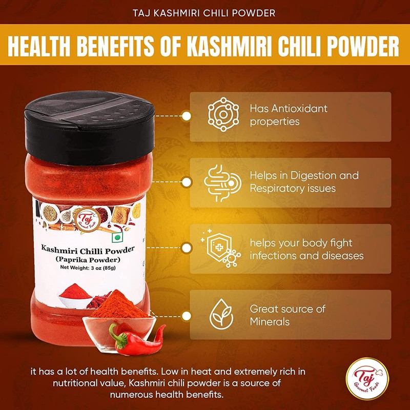 TAJ Premium Indian Kashmiri Chilly Powder, (Deggi Mirch, Lal Mirch),