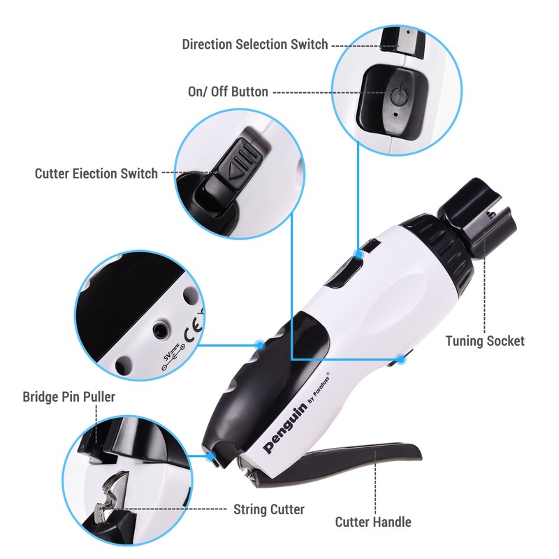 3-in-1 Multifunctional Restringing Tool Motorized String Winder Strings Cutter Bridge