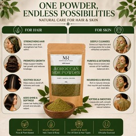 Moroccan Rituals Sidr Powder 100% Pure Moroccan Sidr Leaf Powder for Hair & Skin, Natural Hair Mask & Shampoo, Face & Body Mask, Hair Growth, Dandruff, Acne & Scalp Care - 100g