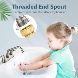 Aolemi Laundry Sink Faucet 4 Inch Centerset, Utility Sink Faucets with Swivel Spout and 3/4" NPT Threaded End, 2-Handle Faucet for Laundry or Utility Room, Brushed Nickel