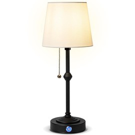 Rechargeable Cordless Table Lamp 5200mAh Battery Powered Dimmable Desk Lamp LED Night Light, Bedside Night Light with Fabric Shade for Bedroom Dining Room Camping Cafe, 3 Color Dimmable Touch Lamp:_Black