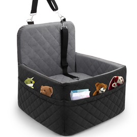 Dog Car Seat for Small/Medium Dogs,Pet Puppy Car Seat Booster 15-35 lbs with Soft 4+2in Detachable Pads Detachable Elevated Cushion and Washable Cover, Safety Belts, Storage Pockets, Easy to Install