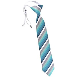 TigerTie Children's Tie Striped - Tie Pre-Tied with Elastic Band, Turquoise Mint Grey White Black