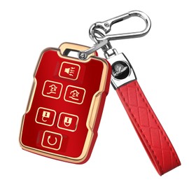 QBUC for Chevy Key Fob Cover,Soft TPU Car Key Case Protector with Leather Keychain Compatible with Chevy Silverado 1500 2500HD 3500HD Tahoe Suburban Colorado Canyon GMC Sierra Yukon Smart Key(Red)