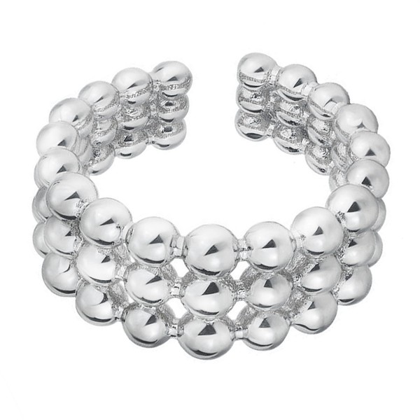 Aloluo Ball Bead Layered Stackable Ring for Women Silver Plated