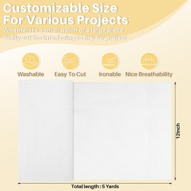 RAINFLOW Fusible Fleece Interfacing for Sewing - 12 Inches X 5 Yards Iron on Interfacing Light Weight White Polyester Single-Sided Fusible Fleece Fabric Interface for DIY Crafting Sewing Projects