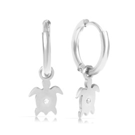 Made by Nami Set of Hanging Earrings Silver or Gold with Turtle Pendant and Gemstone Made of Surgical Stainless Steel, Hypoallergenic & Waterproof Boho Earrings, Stainless Steel, Amethyst