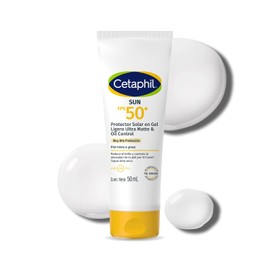 Cetaphil Sun FPS 50+ Protector Solar Gel Ligero Ultra Matte, Control de Brillo y Oil Control para Piel Grasa y Mixta, Protección UVA UVB, 50 ml