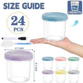 Yomarket 24pcs 16 oz Plastic Deli Containers with Screw Lids, Small Freezer Container Reusable 2 Cup Food Storage Container with Pen & Brush for Snack Salad Fruit, Microwave & Dishwasher Safe BPA Free