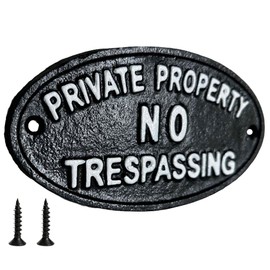 Private No Trespassing Sign 19cm Cast Iron Inc Screws Deter Intruders Protect Property Privacy Home Business Traditional Style Metal Plaque Wall Door Gate Mounting