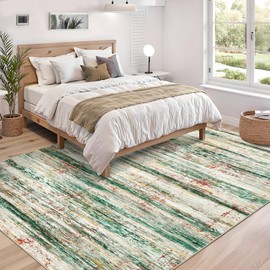 GarveeHome Washable Rug 5x7 Abstract Striped Area Rug Modern Home Decor Stain Resistant Indoor Carpet with Non-Slip Backing Low Pile Floor Cover for Living Room Playroom Bedroom,Green/Multi