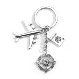 Tranbath Keychain with Airplane Passport Compass Pendant, Gifts for Women Friend Birthday Travel Accessories, Friendship, Girlfriend, Holiday, Inspirational, Unique Presents