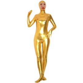 VSVO Shiny Spandex Open Face Full Bodysuit Zentai Suit for Adults and Children (Medium, Gold)