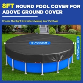 8Ft Round Pool Cover, Upgraded 420D Heavy Duty Oxford Fabric Pool Covers for Above Ground Pool with Winch and Cable, All Season Inflatable Pool Cover for UV Resistant, Waterproof and Dustproof
