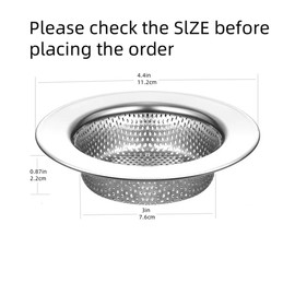 Kitchen Sink Strainer, Stainless Steel Sink Drain Strainer, Dishwasher Safe, Outer Diameter4.4 inch/11.2cm