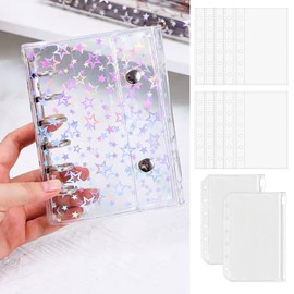 Futakuchi Clear Sticker Book, Star Pattern, A7 Mini Binder, 6 Holes, Clear Card Pockets, Refill 10 Sheets, Zippered Pockets 2 Sheets, Plastic Board Compatible, Notebook Cover, Otaku Activity Goods