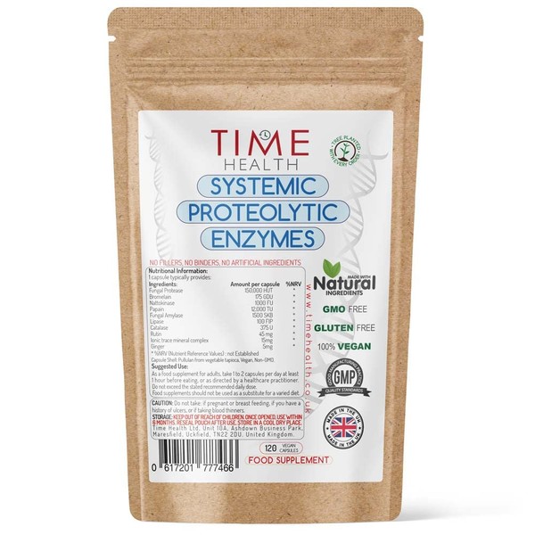 Systemic Proteolytic Enzymes Complex – Repair & Recovery – Mixed Enzyme Formula with Ginger & Ionic Trade Minerals – UK Made – Zero Additives – Pullulan (120 Capsule Pouch)