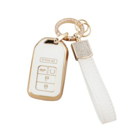 1797 for Acura Key Fob Cover MDX TLX ILX RLX NSX Accessories Bling Keychain Car Remote Case Shell 4 Button White Gold TPU Girly Cute