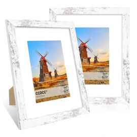 ccdcc 8x10 Picture Frame Set of 2, 8 x 10 Wood Photo Frames with Mat for 5x7, Rustic Natural Wooden Frame with Real Glass Cover for Wall and Tabletop Display,Distressed White
