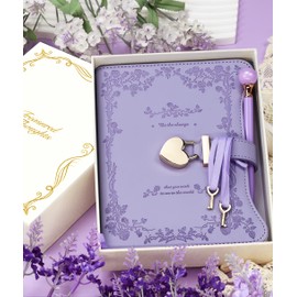 Hoci Poci Diary with Lock and Keys for Girls Gift Ideas, Refillable Journal for Women, Secret Notebook with Lined Pages for Writing Drawing, Pen and Bookmark Included (Purple)