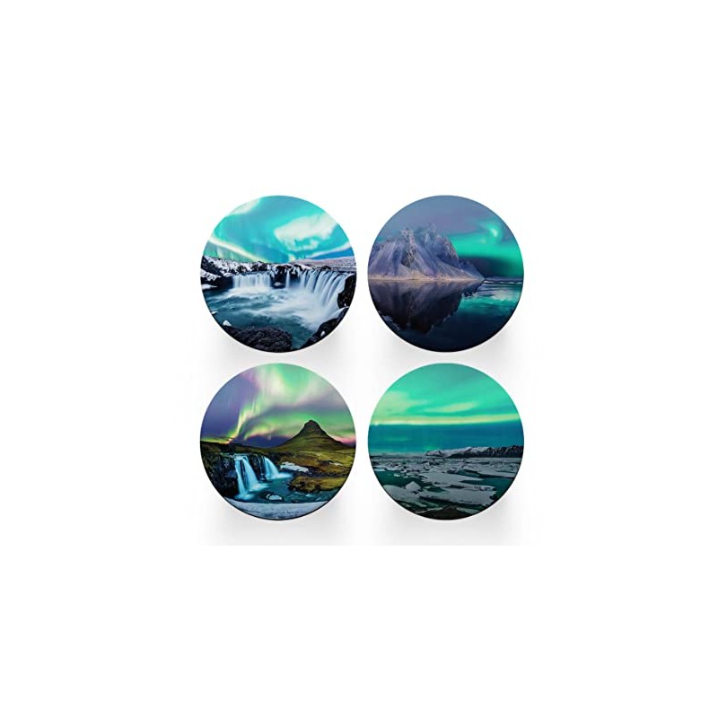 4 x Round Northern Lights Coasters - Iceland Boraelis Men