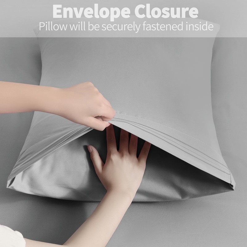 Horbaunal 2 Pack Microfiber Pillowcases Standard Size Light Grey Bed