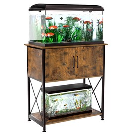 Herture 20-29 Gallon Aquarium Stand Metal Frame Fish Tank Stand with Cabinet Storage, for 20 Gallon Long Aquarium,30.7" L*16.5" W Tabletop,330LBS Capacity Rustic Brown and Black PG01YGN