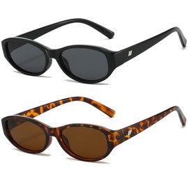 BRMHDY Retro Oval Sunglasses for Women Trendy Cute Womens Small Oval Sunglasses 90s Narrow Cat Eye Shades (Black/Grey+Tortoise/Brown)