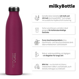 720°DGREE Stainless Steel Drinking Bottle ‘milkyBottle’ - 750 ml - BPA-Free, Leak-Proof, Suitable for Carbonated Drinks - Thermos Flask for Carbonated Drinks, University, Fitness, Outdoors, Camping