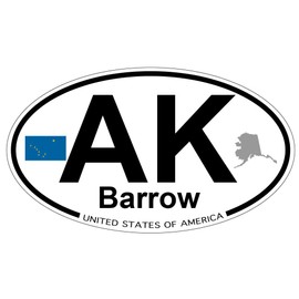 US Decal, Inc. Barrow, Alaska Oval Sticker with State Flag