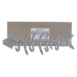 Decorative Fish Bones Wall Mount Towel Rack by Comfify - Stylish Cast Iron Hanger w/ 4 “Fish” Hooks - Includes Screws and Anchors - in Antique White