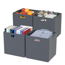 Ysmiltion 13 Inches Plastic Collapsible Storage Cubes, Foldable Storage Cube Bin, Gray, 4 Packs