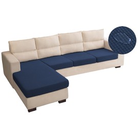 TOPYUMH Water Repellent Sectional Couch Cushion Covers L Shaped Sofa - Stretch Chaise Lounge Cover for Both Left/Right Sectional Couch for Kids, Pets (3 Seater+Chaise, Navy)