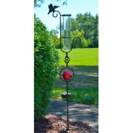 Red Carpet Studios Metal and Glass Garden Art Rain Gauge, 35-Inch, Solar Lighted - Hummingbird