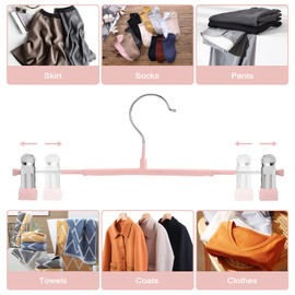 GUANJUNE Thin Trouser Hangers, Non-Slip Pant Hangers with Adjustable Clips, Space Saving Hangers for Clothes, Skirt, Jeans, Coat (Pink, 10)