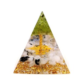 GOLD STONE Orgonite Pyramid Lucky Tree Natural Stone Gravel Moonstone Width Approx. 5cm Figurine Power Stone Purification Pattern 1 Peridot