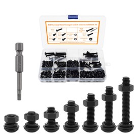 CLAHJQX 280 Pcs Black Bolts and Nuts Kit - M5-0.8 x 8/10 / 12/16 / 20/25 / 30 mm Button Head Socket Cap Screws Nuts Washers Assortment Kit with Hexagonal Socket Screwdriver Bit