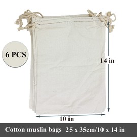 Freletry 6 PCS 10"x14"/25x35cm Drawstring 100% Cotton Muslin Bags Reusable Storage Bag for Shopping Home Kitchen Food Grocery Vegetable Storage etc. (6 PCS 10"x14"/25x35cm)