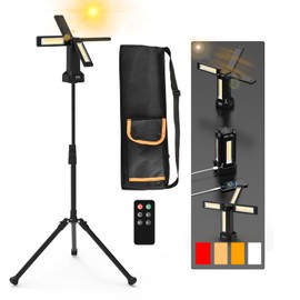 13200mAh Rechargeable Solar Work Light with Folding Stand and Carrying Bag, AODOO 8000 Lumen Cordless Camping Light, White/Warm/Nature White/RED(SOS) with Detachable Tripod