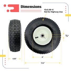 2-Pack 13x5.00-6 Front Tire and Wheel Assembly For Riding Lawnmower with 3"-6"Centered Hub,3/4'' or 5/8''Sintered iron Bushing.Turf Tread. (13 x 5.00-6 Tube Type,Turf Tread)