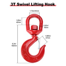 NORJIN 3T Swivel Hook, Grade 80 Crane Swivel Hook with Latch Forged Alloy Steel Swivel Eye Hook for Industry, Ship, Building, 6600lbs Working Load Limit