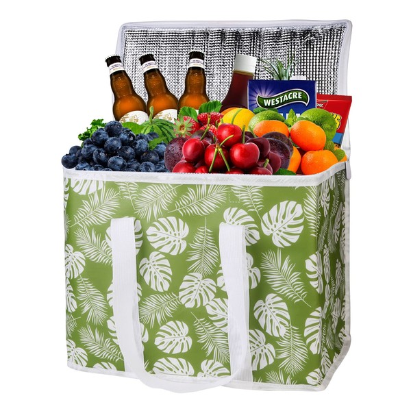 musbus 2-Pack extra Insulated Grocery shopping bag, large Green leaf,
