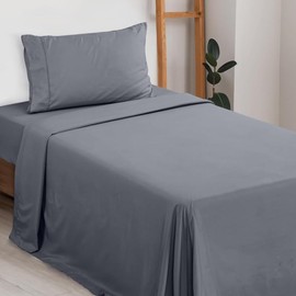 Octate Twin Bedding Set of 3 – Comfy Breathable & Cooling Sheets Hotel Luxury Bed Sheet for 15 Inch Deep Pocket Fitted Sheet with Flat Sheet & 1 Pillow Case (Grey)