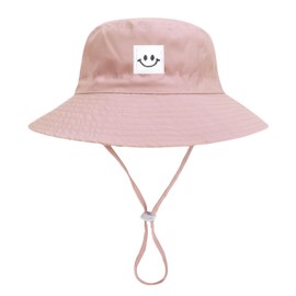 Orfila Baby Sun Hat Smile Face Toddler Bucket Hat Kids Summer Sun Protection Wide Brim Adjustable Chin-Strap Beach Hat Baby Hats 0-3 Months 3-6 Months Pink