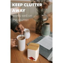 QUXIJA Ceramic Tea Bag Storage Organizer Caddy Holder with Lid (White)