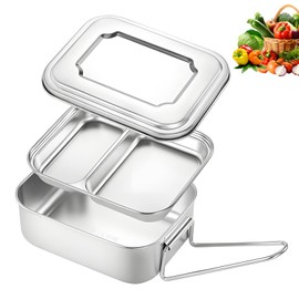 Palmcee Stainless Steel Lunch Box, Portable Metal Lunch Box with Two Layers Rice/Vegetable Separation, BPA Free, Stainless Steel Food Containers Lunchbox for Adults Kids, 7.2×5.5×2.6 Inch