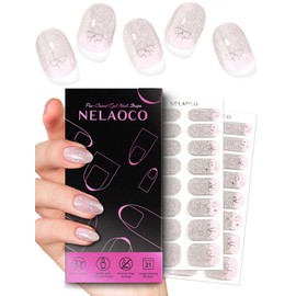Nelaoco Nail Polish Strips – 32PCS Salon Quality Wraps, Long Lasting Gel Nail Stickers for Women (Pink Flight Glitter)